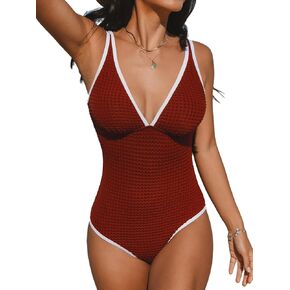 CUPSHE Women's One Piece Swimsuit Deep V Textured Color Block U Back Wide Strap Bathing Suit