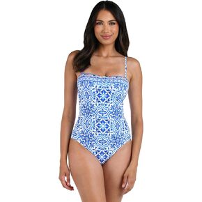 La Blanca Women's Bandeau One Piece Swimsuit, Blue//Alboran Sea, 8