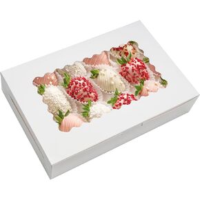 30 Pack Cookie Boxes 12x8x2.5inch Bakery Boxes with Window Treat Boxes for Cookie Packaging Gift Giving Dessert Boxes for Chocolate Covered Strawberries, Donuts, Cocoa Bombs (White)