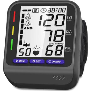 Wrist Blood Pressure Monitor, Blood Pressure Monitor with Adjustable Wrist Cuff, 3-Color Indicator, Dual 198 Reading Memory, Large LCD Display Digital BP Machine