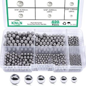 KNLN/620PCS 6 Size Bicycle Bearing Balls Stainless Steel Precision Steel Balls Stainless Steel Assorted Loose Kit 1/4" 7/32" 3/16" 5/32" 1/8" 3/32" N-037-620PCS