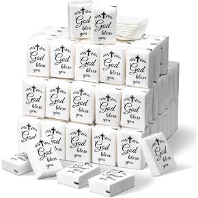 Colarr 120 Pack Travel Size Tissue Packs Bulk 3 Ply Bless You Single Tissue Packs Facial Tissues Mini Pocket Tissues Individual Tissues for Wedding Party Gift Homeless 7 Sheets Per Pack (Cross)