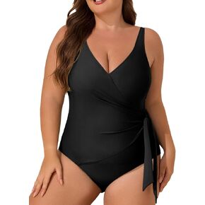 Eytino Plus Size Swimsuit for Women Side Tie Bathing Suits Tummy Control Full Coverage Swimwear(1X-5X)