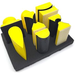 9 Piece Contoured Profile Hand Sanding Block Set with Assorted Convex & Concave Shapes for Sanding Moldings, Woodworking, Auto Body, Painting and Crafts
