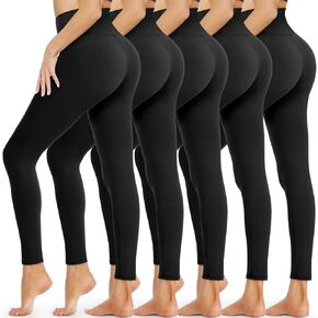 Opuntia 5 Pack Leggings with Pockets for Women - High Waisted Tummy Control Soft Black Yoga Pants for Workout Running