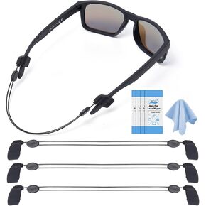 Adjustable Glasses Strap (3 Pcs) - Sunglasses Strap for Men Women - Black Eyeglasses Strap - Eye Glasses Holder Around Neck, Sports Glasses Strap, Eyewear Retainer, Cable Glasses Lanyard