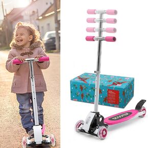 Kick Scooter, Toddler Scooters for Kids 3-5, Grils 3 Wheel Scooters Christmas Birthday Gift, Lean to Steer Scooter with 23"-28" Height Adjustable Handlebar, Wide Deck, Foldable Outdoor and Indoor Toys
