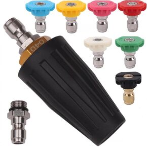 4000PSI Pressure Washer Turbo Nozzle Tool 1/4 Quick 360°Rotating Spray Turbo Nozzle Kit Multiple Degrees Connect with 7 Spray Nozzle Tips(0/15/25/40/65 Degrees,Soap,Rinse)