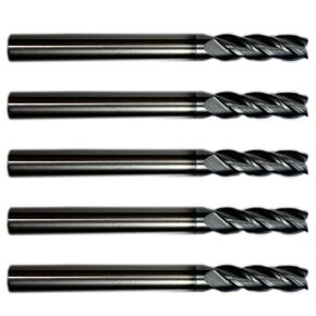 5 Pcs 4 Flute Carbide End Mill, Helix Angle: 30°,w AlTiN Coated, 3/16"(1.15mm) Cutting Diameter, 3/16", (1.15mm) Shank Diameter, 5/8" (15.87mm) Length of Cut, 2" (50.8mm) Overall Length