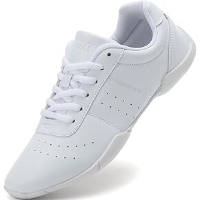 White Cheer Shoes Girls Dance Athletic Shoes Women Gymnastic Training Tennis and Competition Sneakers Flexible Leather Cheerleading Tumbling Shoes for Kid Youth Adult