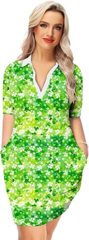 Remimi Womens Mardi Gras Striped Dresses 3/4 Sleeve Polo Dress in Saudi Arabia