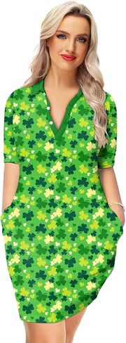 Remimi Womens Mardi Gras Striped Dresses 3/4 Sleeve Polo Dress in Saudi Arabia