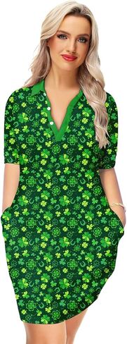 Remimi Womens Mardi Gras Striped Dresses 3/4 Sleeve Polo Dress in Saudi Arabia