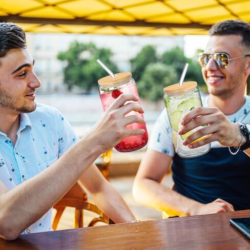 أكواب زجاجية مع أغطية وقش 1 حصص ، فنجان قهوة زجاجي ، كوب زجاجي مع غطاء للقهوة المثلجة ، عصير ، كوكتيل ، بيرة ، ويسكي ، صودا ، ماتشا ، كوب زجاجي 16 أوقية مع غطاء الخيزران ، 1 فرشاة in Saudi Arabia