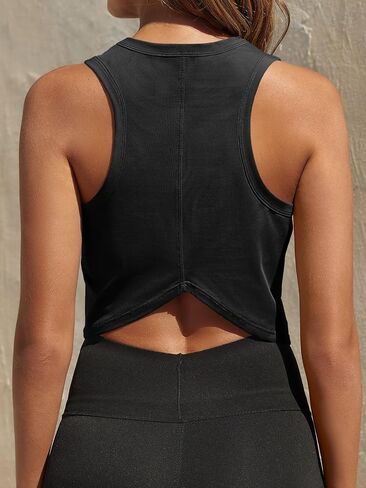 Fisoew Womens Workout Cropped Tank Tops Racerback Sleeveless Crewneck Running Yoga Active Shirts in Kuwait