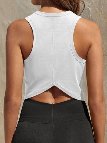 Fisoew Womens Workout Cropped Tank Tops Racerback Sleeveless Crewneck Running Yoga Active Shirts in Kuwait