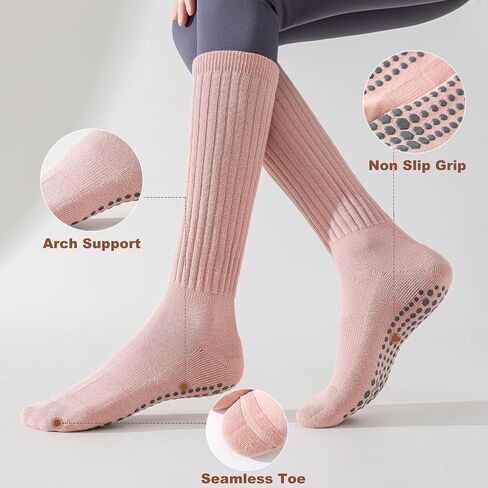 BISOUSOX Pilates Socks with Grips for Women, Grippy Socks Woman Yoga Barre Crew Ankle Sticky Ballet Slipper Hospital in Saudi Arabia