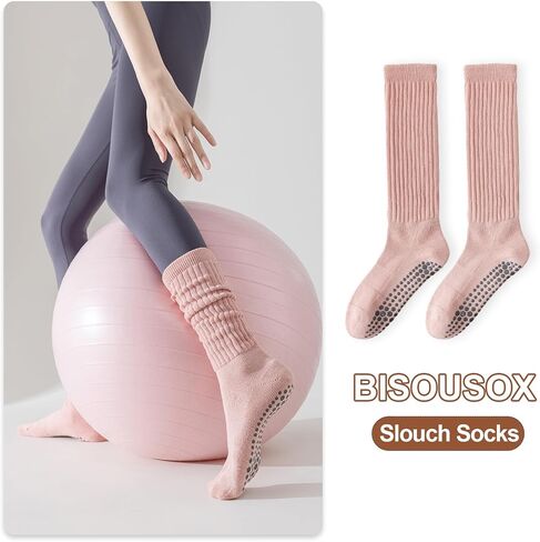 BISOUSOX Pilates Socks with Grips for Women, Grippy Socks Woman Yoga Barre Crew Ankle Sticky Ballet Slipper Hospital in Saudi Arabia