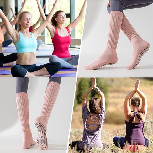 BISOUSOX Pilates Socks with Grips for Women, Grippy Socks Woman Yoga Barre Crew Ankle Sticky Ballet Slipper Hospital in Saudi Arabia