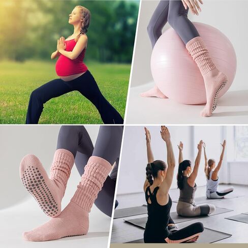 BISOUSOX Pilates Socks with Grips for Women, Grippy Socks Woman Yoga Barre Crew Ankle Sticky Ballet Slipper Hospital in Saudi Arabia