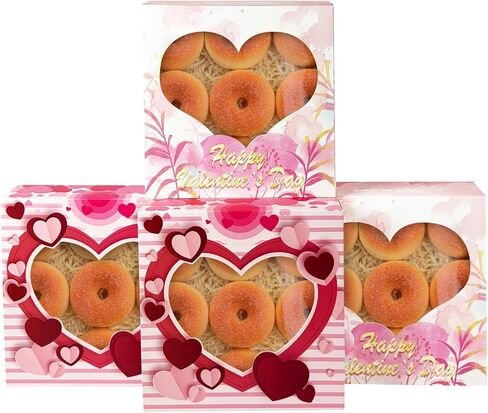 qiqee Valentine Cookie Box with Window 10x10x2.5 inch 30Pcs Pastry Macaron Valentine Bakery Box For Valentine's Day in Kuwait