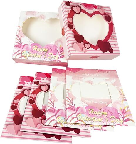 qiqee Valentine Cookie Box with Window 10x10x2.5 inch 30Pcs Pastry Macaron Valentine Bakery Box For Valentine's Day in Kuwait