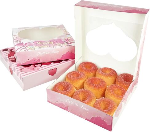 qiqee Valentine Cookie Box with Window 10x10x2.5 inch 30Pcs Pastry Macaron Valentine Bakery Box For Valentine's Day in Kuwait