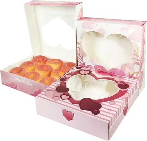 qiqee Valentine Cookie Box with Window 10x10x2.5 inch 30Pcs Pastry Macaron Valentine Bakery Box For Valentine's Day in Kuwait