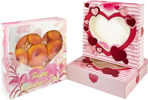 qiqee Valentine Cookie Box with Window 10x10x2.5 inch 30Pcs Pastry Macaron Valentine Bakery Box For Valentine's Day in Kuwait