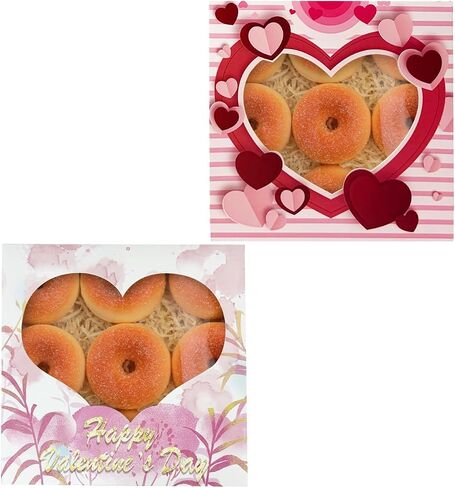 qiqee Valentine Cookie Box with Window 10x10x2.5 inch 30Pcs Pastry Macaron Valentine Bakery Box For Valentine's Day in Kuwait