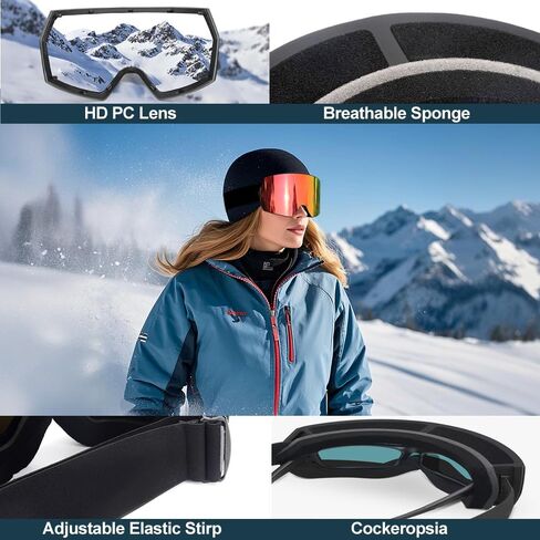 LESC Ski Goggles Anti-fog with UV400 Protection, HD OTG Design Snowboard Snow Skiing Goggles for Men Women Adult,Youth in Saudi Arabia