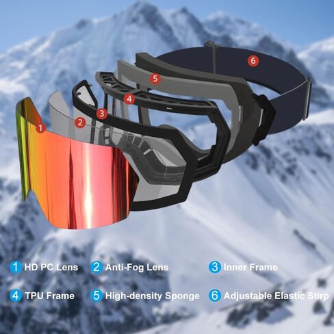 LESC Ski Goggles Anti-fog with UV400 Protection, HD OTG Design Snowboard Snow Skiing Goggles for Men Women Adult,Youth in Saudi Arabia