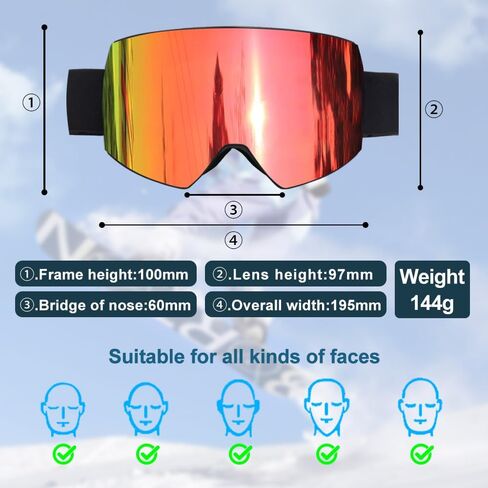 LESC Ski Goggles Anti-fog with UV400 Protection, HD OTG Design Snowboard Snow Skiing Goggles for Men Women Adult,Youth in Saudi Arabia