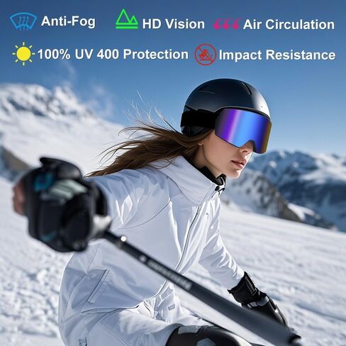 LESC Ski Goggles Anti-fog with UV400 Protection, HD OTG Design Snowboard Snow Skiing Goggles for Men Women Adult,Youth in Kuwait