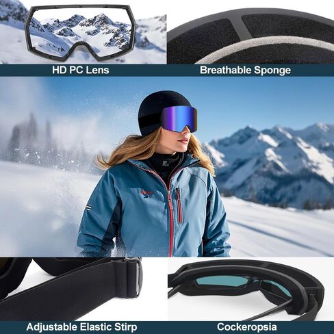 LESC Ski Goggles Anti-fog with UV400 Protection, HD OTG Design Snowboard Snow Skiing Goggles for Men Women Adult,Youth in Kuwait