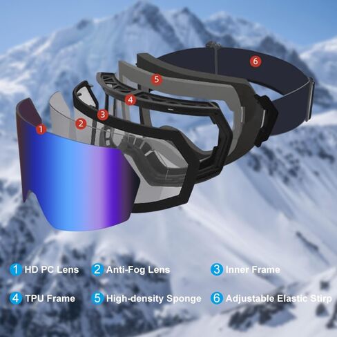 LESC Ski Goggles Anti-fog with UV400 Protection, HD OTG Design Snowboard Snow Skiing Goggles for Men Women Adult,Youth in Kuwait