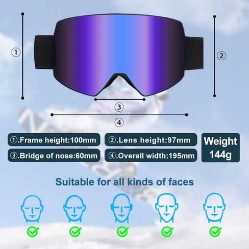 LESC Ski Goggles Anti-fog with UV400 Protection, HD OTG Design Snowboard Snow Skiing Goggles for Men Women Adult,Youth in Kuwait