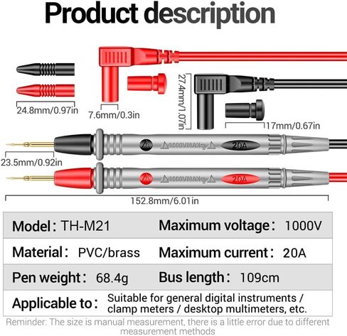 Themisto TH-M21 20A 1000V Leads Multimeter Test | طول 110 سم in Kuwait
