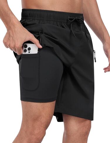 جذوع السباحة للرجال Mofiz مع خطوط ضغوط 9 "شورت شورت شورت الشاطئ العريض السريع للرجال يمتدون بدلات السباحة للرجال in Kuwait