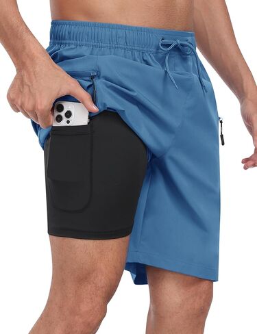 جذوع السباحة للرجال Mofiz مع خطوط ضغوط 9 "شورت شورت شورت الشاطئ العريض السريع للرجال يمتدون بدلات السباحة للرجال in Kuwait