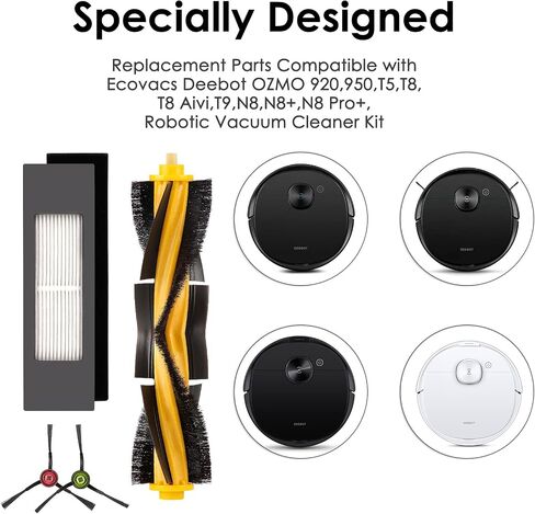 Filter Brush Replacement Set Compatible with Ecovacs DEEBOT OZMO 920 950 T8 AIVI Max T9 T5 N5 N7 N8+ N8 Pro Plus Robot Vacuum Cleaner Accessories Kit, 1 Main Roller Brush 3 HEPA Filters 6 Side Brushes in Saudi Arabia