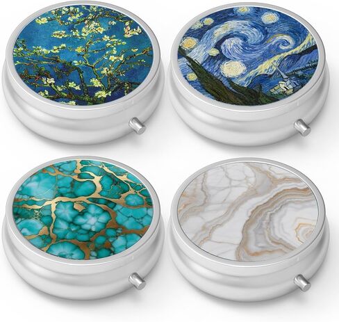 Pill Box 3 Compartment Medicine Pill Case,Portable Pill Box for Pocket or Purse Pill Box Decorative Metal Medicine Vitamin Organizer Unique Gift(Peace Mandala Sky) in Kuwait