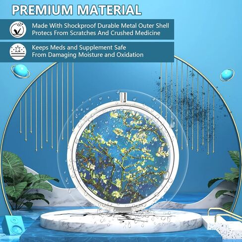 Pill Box 3 Compartment Medicine Pill Case,Portable Pill Box for Pocket or Purse Pill Box Decorative Metal Medicine Vitamin Organizer Unique Gift(Peace Mandala Sky) in Kuwait