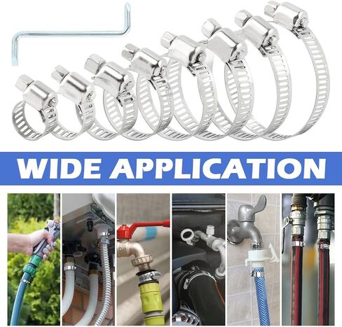 مجموعة متنوعة من 101 قطعة من مشابك خرطوم الفولاذ المقاوم للصدأ، مجموعة متنوعة بحجم 8-44 مم قابلة للتعديل، مشبك خط الوقود لأنابيب المياه، والسباكة، والتطبيق الميكانيكي، و8 أحجام لمشابك خرطوم التروس الدودية in Kuwait