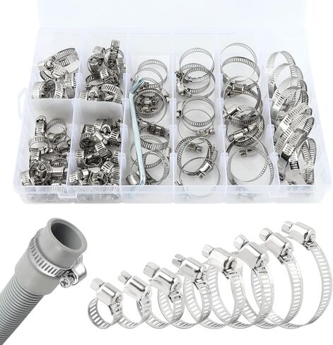 مجموعة متنوعة من 101 قطعة من مشابك خرطوم الفولاذ المقاوم للصدأ، مجموعة متنوعة بحجم 8-44 مم قابلة للتعديل، مشبك خط الوقود لأنابيب المياه، والسباكة، والتطبيق الميكانيكي، و8 أحجام لمشابك خرطوم التروس الدودية in Kuwait