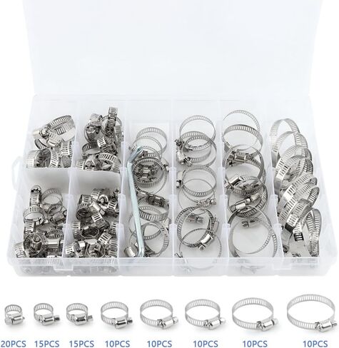 مجموعة متنوعة من 101 قطعة من مشابك خرطوم الفولاذ المقاوم للصدأ، مجموعة متنوعة بحجم 8-44 مم قابلة للتعديل، مشبك خط الوقود لأنابيب المياه، والسباكة، والتطبيق الميكانيكي، و8 أحجام لمشابك خرطوم التروس الدودية in Kuwait