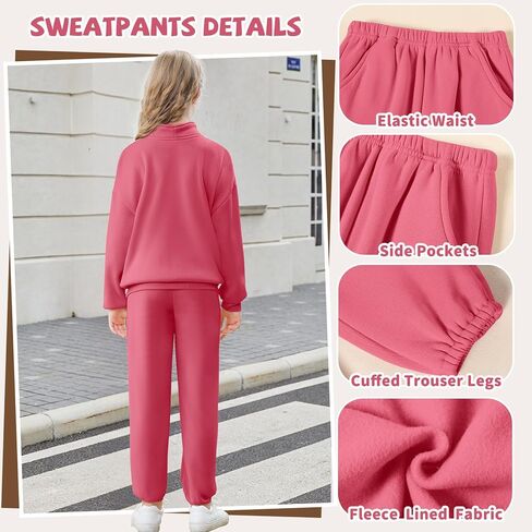 U·nikaka Girls Clothing Sets Half Zip Sweatsuit Outfits Sweatshirt and Sweatpants Fleece Pullover Joggers Set with Pockets in Kuwait