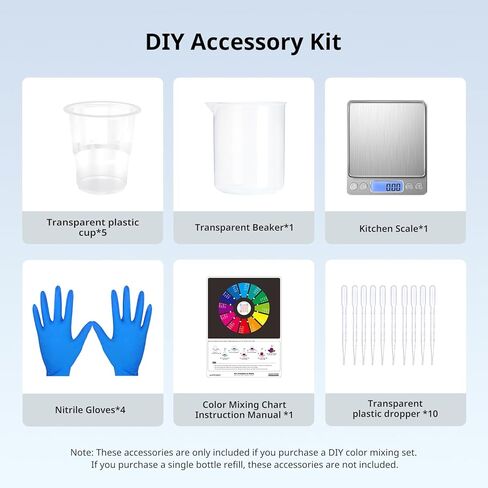 Anycubic DIY Color Mixing Resin 3D Printer Resin for LCD 3D Printing ، بما في ذلك الراتنجات ثلاثية الأبعاد ، قطارة ، دورق ، أكواب بلاستيكية يمكن التخلص منها ، قفازات النتريل ، المقياس الإلكتروني (بدون بطارية) in Kuwait