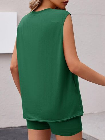 Fisoew ملابس نسائية صيفية مكونة من قطعتين ملابس غير رسمية بأكمام قصيرة وفتحة علوية سراويل قصيرة عالية الخصر ملابس رياضية للتمرين مجموعات قصيرة in Kuwait