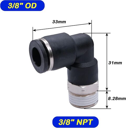 mxuteuk 5 قطع دفع لتوصيل التركيبات الهوائية ذكر الكوع موصل تركيبات خط الهواء 90 درجة دفع في تركيبات القفل 3/8 بوصة أنبوب OD × 3/8 بوصة NPT الموضوع in Kuwait
